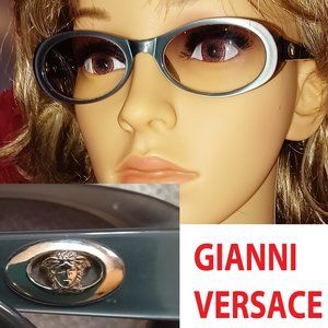 Vntg GIANNI VERSACE Rx Eyeglasses GRAY Tone on Tone - Logo Arms